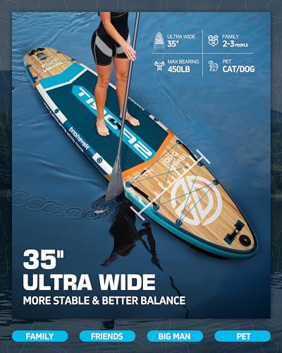 11'6×35" Super Wide Inflatable Stand Up Paddle Board, Ultra Stable SUP Board for Adults, 450lb Capacity with Shoulder Strap, 100L Backpack, Removable US Fin, Floating Paddle, Safety Leash