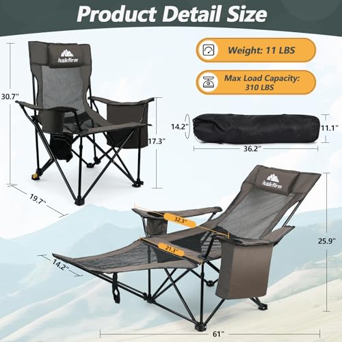 Reclining Camping Chair with Cotton Cushion,Cooler Bag,Removable Footrest Lounge Chair,Portable Adjustable Folding Camp Chairs for Adults Outdoor Sports-Support 300 LBS