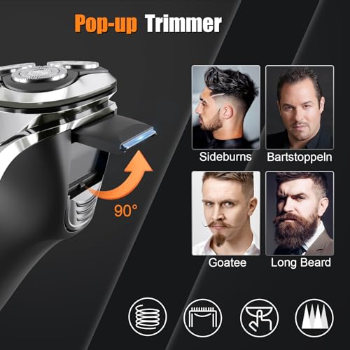 Phisco Men’s Electric Shaver: 3D Floating Heads, Dual Concave Blade Net, Auto-Grinding Blades, 9000RPM Motor for Wet/Dry Shave, IPX7 Waterproof - for Men’s Close and Safe Shaving