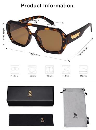 SOJOS Trendy Aviator Sunglasses for Womens Mens Polarized,Hexagonal Square Double Bridge Designer Inspired Sun Glasses SJ2288