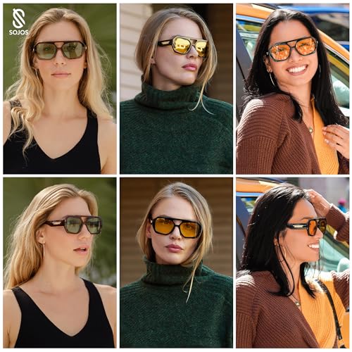 SOJOS Trendy Aviator Sunglasses for Womens Mens Polarized,Hexagonal Square Double Bridge Designer Inspired Sun Glasses SJ2288