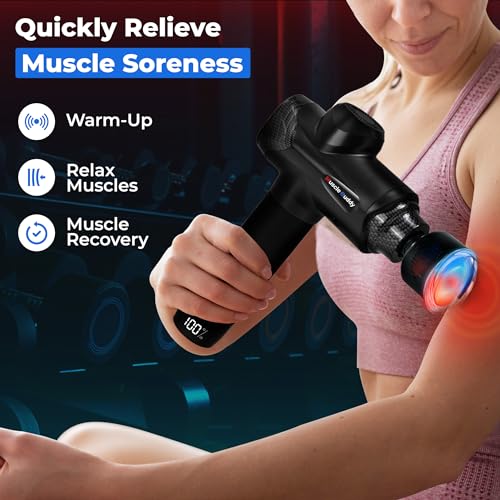 Massage Gun with Heat and Cold, Massage Gun Deep Tissue, 6 Temperatures and 20 Levels, Handheld Deep Tissue Muscle Massager Gun with Portable Case, 10 Heads Massage Tools (Black)