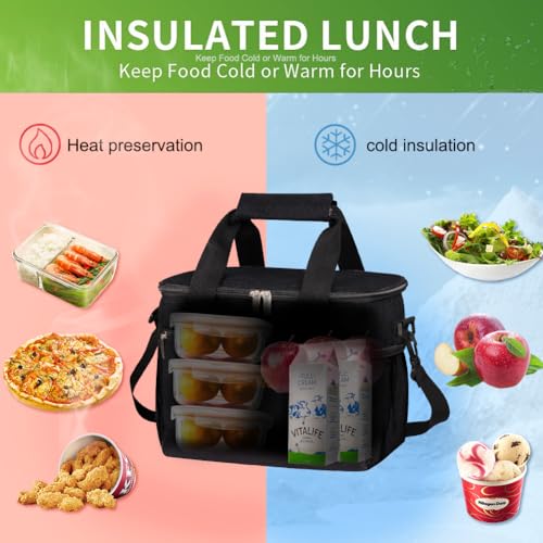 iknoe Large Foldable Cooler Bag, 8.5L Insulated Lunch Bag, Leakproof Lunch Cooler Tote with Multi-Bag Design Suitable for Beach, Picnic and Office Use, Black 15-Can