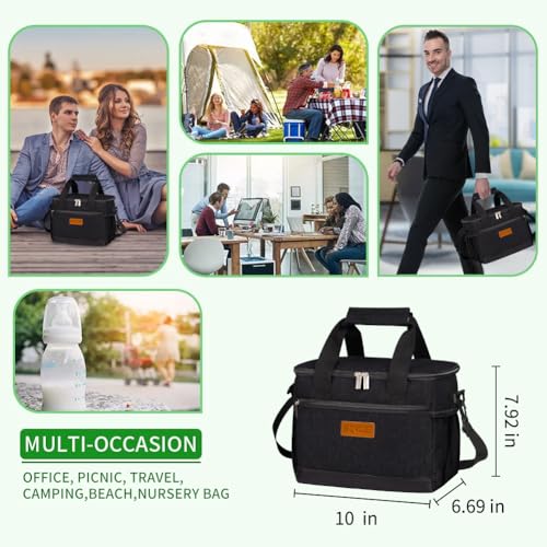 iknoe Large Foldable Cooler Bag, 8.5L Insulated Lunch Bag, Leakproof Lunch Cooler Tote with Multi-Bag Design Suitable for Beach, Picnic and Office Use, Black 15-Can