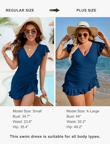 Blooming Jelly Women's Tummy Control Swimsuits One Piece Bathing Suit Plus Size Swim Dress Modest Ruffle Swimwear