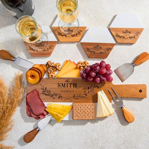 Personalized Cutting Board with Coaster set. Wedding Gift or Anniversary Gift. Custom Gift for Housewarming, Anniversary, Birthday, Christmas Gift Idea For Friends, Couples, Family, Mom