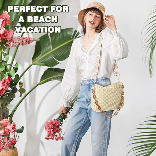 Straw Handbags Purses Crossbody Pocketbook Bag Casual Woven Beach Bags Summer Hobo Hippie Chic Tote Bags with Chain