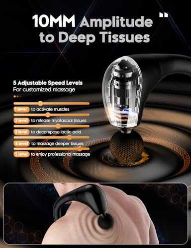 Massage Gun with Upgraded Extension Handle, 10MM Massage Gun Deep Tissue, Back Massager, Muscles/Neck/Shoulders/Waist/Legs Massager Portable for Pain Relief, 4 Massage Heads & 5 Speed Levels