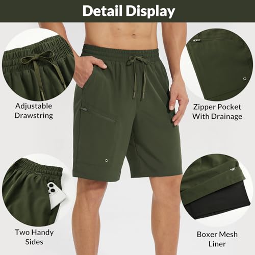 BALEAF Men's Swim Trunks 5.5 & 7 & 9 Inch Board Shorts with Compression Liner Quick Dry Swim Shorts with Zipper Pockets