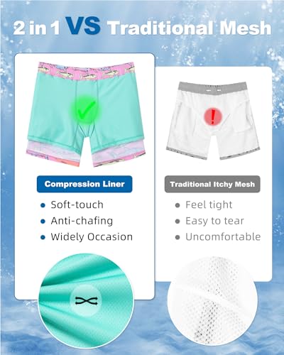 SURF CUZ Mens Swim Trunks with Compression Liner 2 in 1 Swimming Trunks Quick Dry Swim Shorts Bathing Suit Zipper Pockets