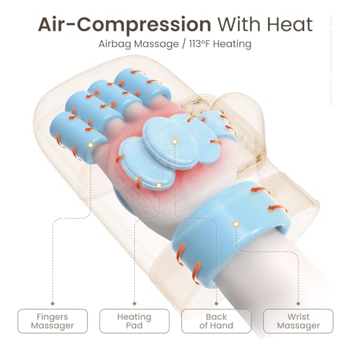 zaza Hand Massager with Heat and Compression,Airbags Press Massage Carpal Tunnel,Palm and Fingers,for Relieve Pain and Soothe Muscle,PU Leather,Cordless Massage Glove Design,for Women