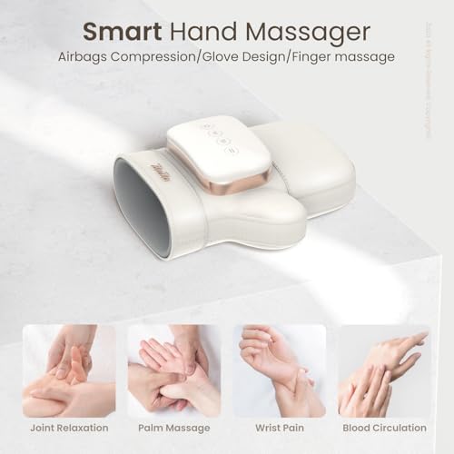 zaza Hand Massager with Heat and Compression,Airbags Press Massage Carpal Tunnel,Palm and Fingers,for Relieve Pain and Soothe Muscle,PU Leather,Cordless Massage Glove Design,for Women