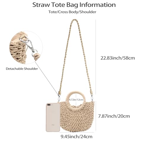 Small Straw Tote Bag for Women,Summer Beach Crossbody Shoulder Handbag,Hand-woven Rattan Clutch Purse for Vacation