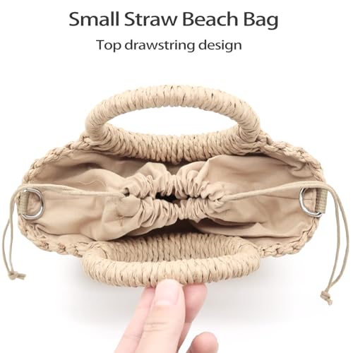 Small Straw Tote Bag for Women,Summer Beach Crossbody Shoulder Handbag,Hand-woven Rattan Clutch Purse for Vacation