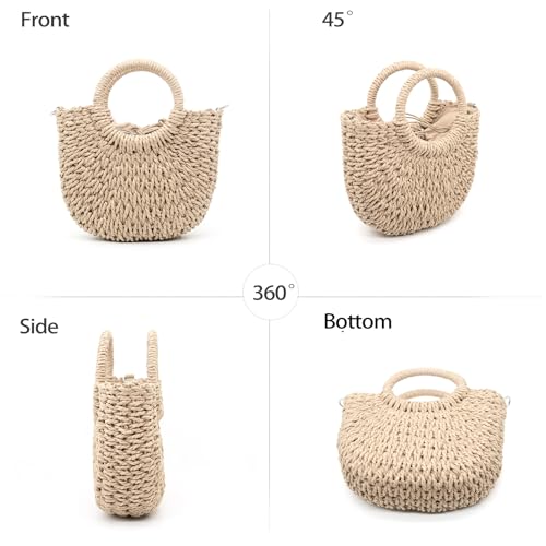 Small Straw Tote Bag for Women,Summer Beach Crossbody Shoulder Handbag,Hand-woven Rattan Clutch Purse for Vacation