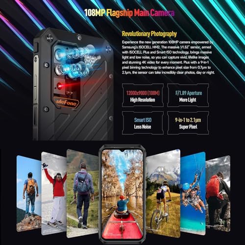 Ulefone Power Armor 18 Ultra 5G Rugged Smartphone,6.58" FHD+ 9600mAh Unlocked Rugged Phone,24GB+512GB Dimensity 7050 Cell Phone Unlocked,108MP Triple Cameras,Android 13 HiFi NFC FM