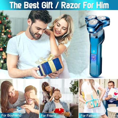 Electric Razor for Men, New Upgrade Men’s Electric Shavers Rotary LED Display/Waterproof/Rechargeable, Electric Shaver for Men Cordless Floating Head Replaceable Blades, Portable Razor Mens Idea Gift