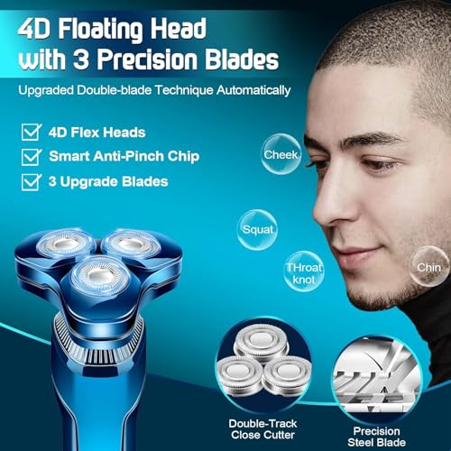 Electric Razor for Men, New Upgrade Men’s Electric Shavers Rotary LED Display/Waterproof/Rechargeable, Electric Shaver for Men Cordless Floating Head Replaceable Blades, Portable Razor Mens Idea Gift