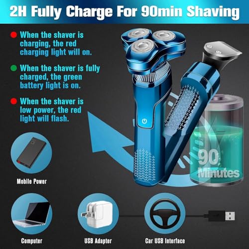 Electric Razor for Men, New Upgrade Men’s Electric Shavers Rotary LED Display/Waterproof/Rechargeable, Electric Shaver for Men Cordless Floating Head Replaceable Blades, Portable Razor Mens Idea Gift