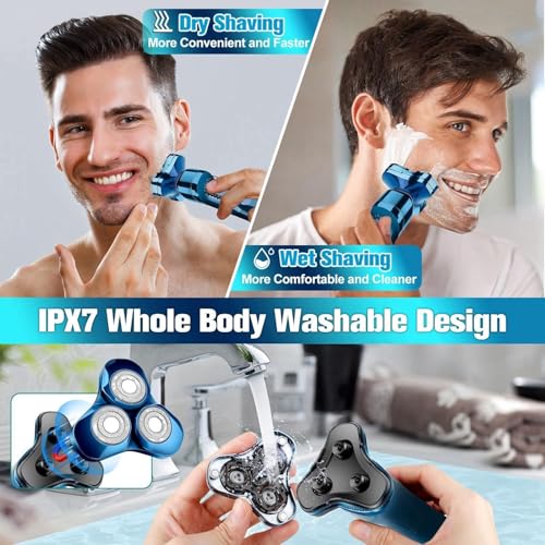 Electric Razor for Men, New Upgrade Men’s Electric Shavers Rotary LED Display/Waterproof/Rechargeable, Electric Shaver for Men Cordless Floating Head Replaceable Blades, Portable Razor Mens Idea Gift