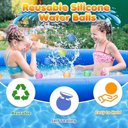 Reusable Water Balloons for Kids Adults, Refillable Summer Beach Pool Toys for 3 4 5 6 7 8 9 10 11 12 Year Old Boys Girls, Quick Fill Self-Sealing Outdoor Backyard Activities Games for Fun (6 Pcs)