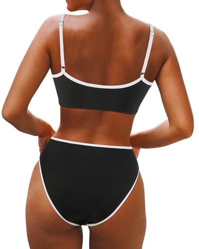 SUUKSESS Women High Waisted 2 Piece Bikini Set Cheeky High Cut Bandeau Swimsuit