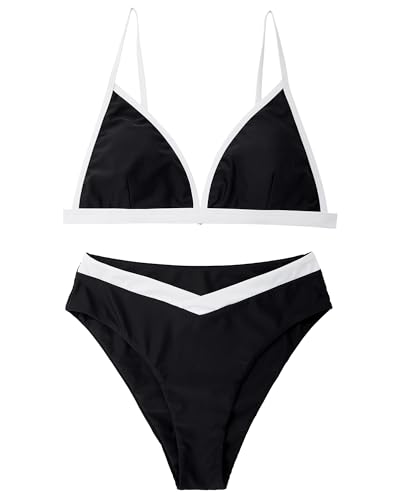 SUUKSESS Women Triangle High Cut Bikini Sets Sexy High Waisted 2 Piece Swimsuit