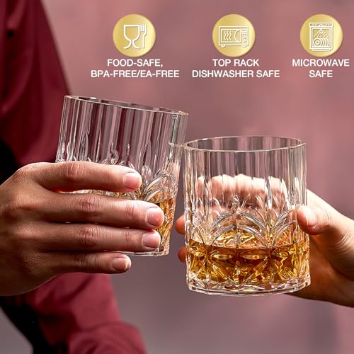 Unbreakable Tritan Plastic Whiskey Glasses Set of 6, 14 Oz Old Fashioned Glasses for Scotch Cocktail Rum Bourbon Vodka Liquor, Unique Gifts for Men, Reusable, Clear, BPA-free, Dishwasher Safe