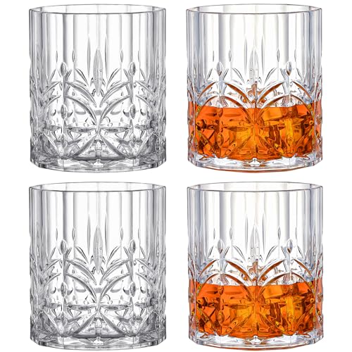 Unbreakable Tritan Plastic Whiskey Glasses Set of 6, 14 Oz Old Fashioned Glasses for Scotch Cocktail Rum Bourbon Vodka Liquor, Unique Gifts for Men, Reusable, Clear, BPA-free, Dishwasher Safe