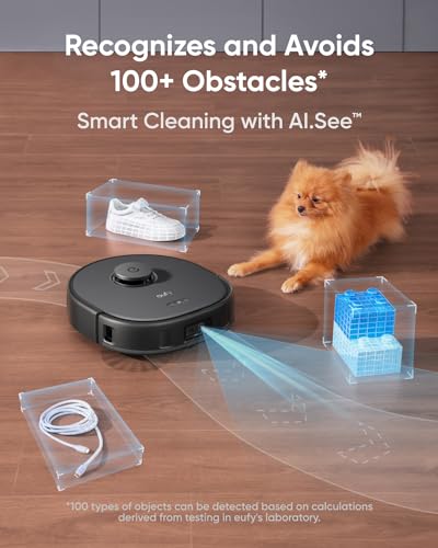 eufy X10 Pro Omni Robot Vacuum and Mop with 8,000 Pa Suction, Dual Mops with 12 mm Auto-Lift and Carpet Detection, AI Obstacle Avoidance, Auto Mop Washing, Auto Drying, Self-Emptying, Self-Refilling