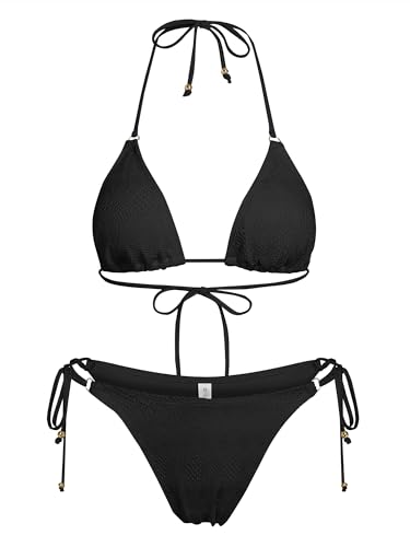 ZAFUL Women's Triangle Crochet String Bikini Sets Halter High Cut Sexy Swimsuits Two Piece Bathing Suits