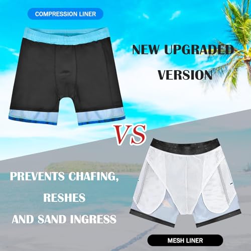 Men's Swim Trunks with Compression Liner Board Beach Shorts Quick Dry Swim Shorts Bathing Suits with Zipper Pock