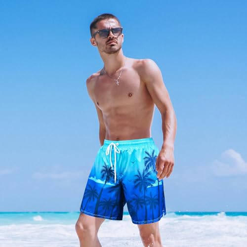 Men's Swim Trunks with Compression Liner Board Beach Shorts Quick Dry Swim Shorts Bathing Suits with Zipper Pock