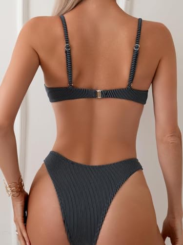 Fanuerg Women Underwire Triangle Bikini Spaghetti Strap Push Up Swimsuit Cheeky Two Piece Bathing Suit