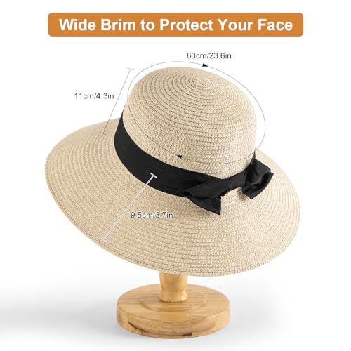 3PCS Sun Hat Beach Straw Hat for Women Wide Brim Foldable Roll up Summer UPF 50+ Hat (Ivory+Brown+Beige)