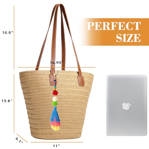 Trifabricy Beach Bag, Large Beach Bag for Women, Woven Straw Beach Tote Bag Waterproof, Weaving Swim Shopping Travel Bag