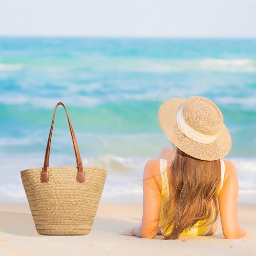 Trifabricy Beach Bag, Large Beach Bag for Women, Woven Straw Beach Tote Bag Waterproof, Weaving Swim Shopping Travel Bag