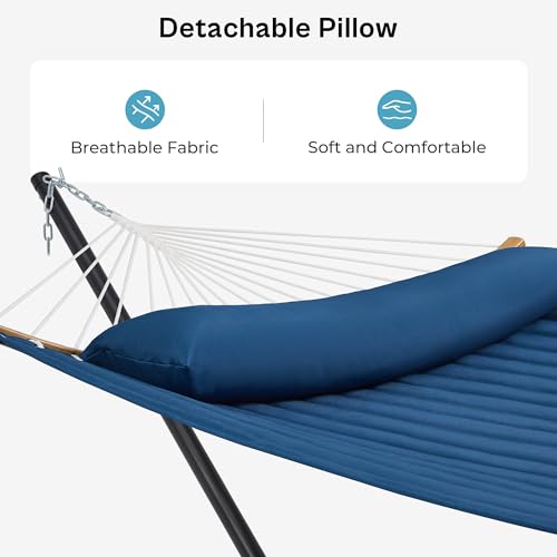 SUPERJARE Curved-Bar Hammock with Stand, 2 Person Heavy Duty Hammock Frame, Detachable Pillow & Portable Carrying Bag, Perfect for Outdoor & Indoor, Navy Blue