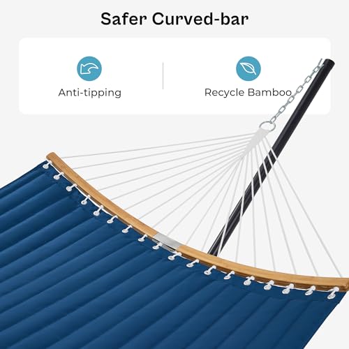 SUPERJARE Curved-Bar Hammock with Stand, 2 Person Heavy Duty Hammock Frame, Detachable Pillow & Portable Carrying Bag, Perfect for Outdoor & Indoor, Navy Blue