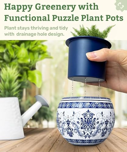 PieceRelax 3D Puzzle Planter - Singing Birds and Flowers - Small Round Plant Pots with Drainage, Home Decor Flower Pots for Indoor Cactus, Succulents Pots [K1100]