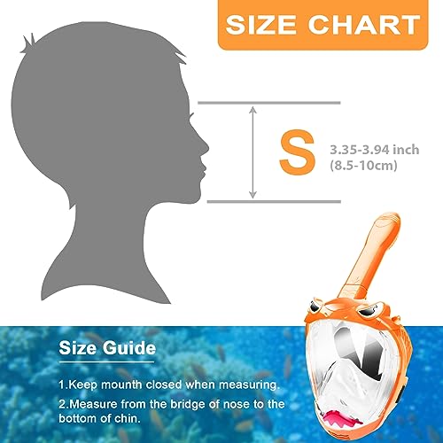 Full Face Snorkel Mask for Kids, Kids Snorkeling Set 180 Degree Panoramic View, Safe Anti-Leak Anti-Fog, Foldable Dry Top Snorkeling Gear for Kids Adult