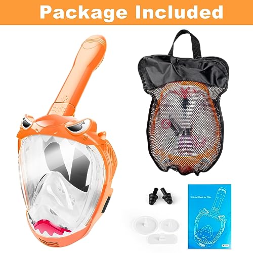 Full Face Snorkel Mask for Kids, Kids Snorkeling Set 180 Degree Panoramic View, Safe Anti-Leak Anti-Fog, Foldable Dry Top Snorkeling Gear for Kids Adult