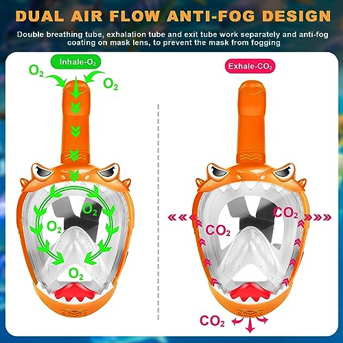 Full Face Snorkel Mask for Kids, Kids Snorkeling Set 180 Degree Panoramic View, Safe Anti-Leak Anti-Fog, Foldable Dry Top Snorkeling Gear for Kids Adult