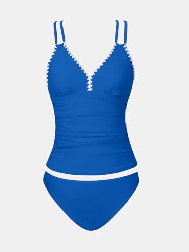 CUPSHE Women's Tankini Set Two Piece Bathing Suit Tummy Control Crisscross Back Tie Mid Rise Shell Stitched