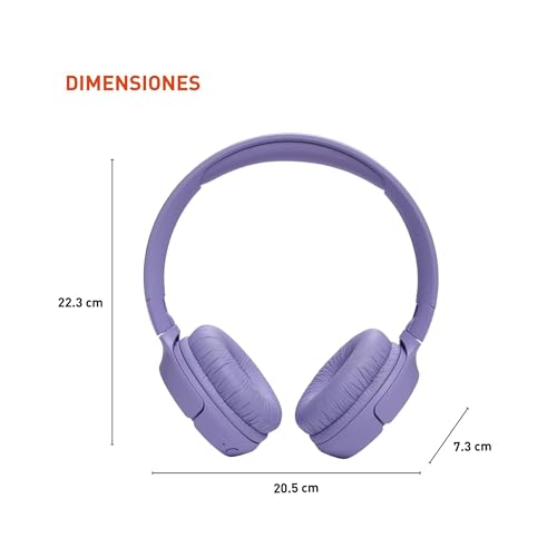 JBL Tune 520BT - Wireless On-Ear Headphones, Up to 57H battery life and speed charge, Lightweight, comfortable and foldable design, Hands-free calls with Voice Aware (Purple)