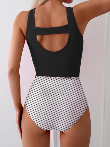 Eomenie Two Piece Tankini Swimsuits for Women Tummy Control Bathing Suits Cutout Back Swim Tank Top with High Waisted Bottom