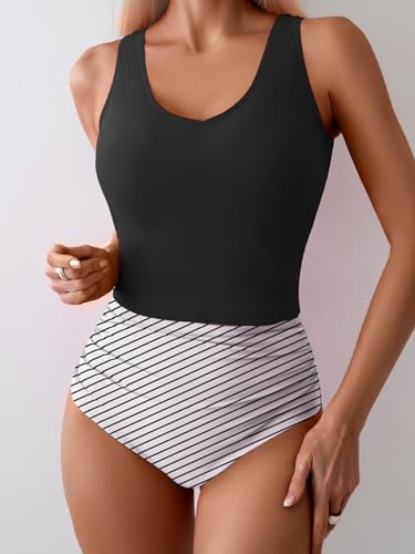 Eomenie Two Piece Tankini Swimsuits for Women Tummy Control Bathing Suits Cutout Back Swim Tank Top with High Waisted Bottom