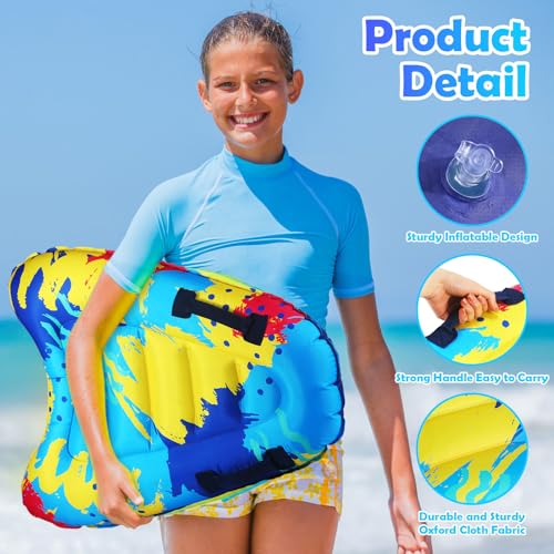 Inflatable Surf Body Board with Handles Beach Surfing Float for Slip Portable Pool Water Game Float Board Swimming Pool Floating Water Summer Fun Toy for Kids and Adult