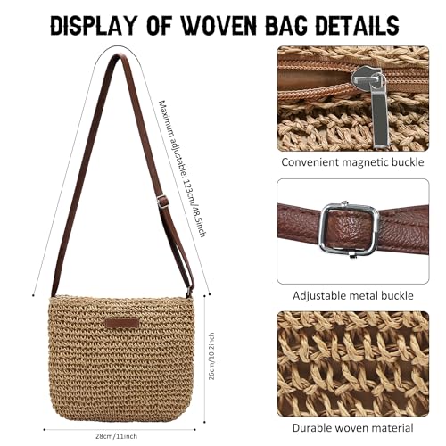 Straw Clutch Bags for Women Shoulder Bag Crossbody Bag Summer Beach Straw Bag Hand-Woven