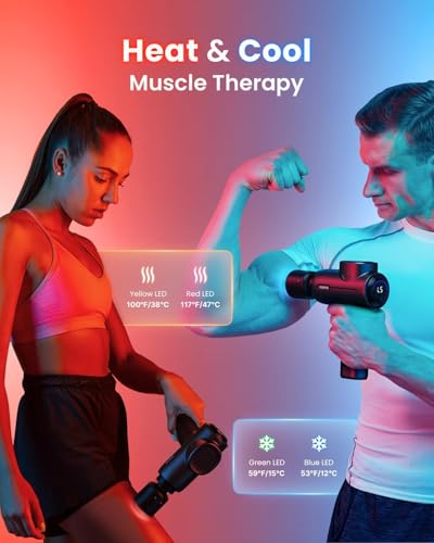 RENPHO Massage Gun with Heat and Cold, FSA and HSA Eligible Percussion Muscle Deep Tissue Massage Gun Portable with Bluetooth, Electric Handheld Massager Gun, Gifts for Men Women, Active+ Thermacool